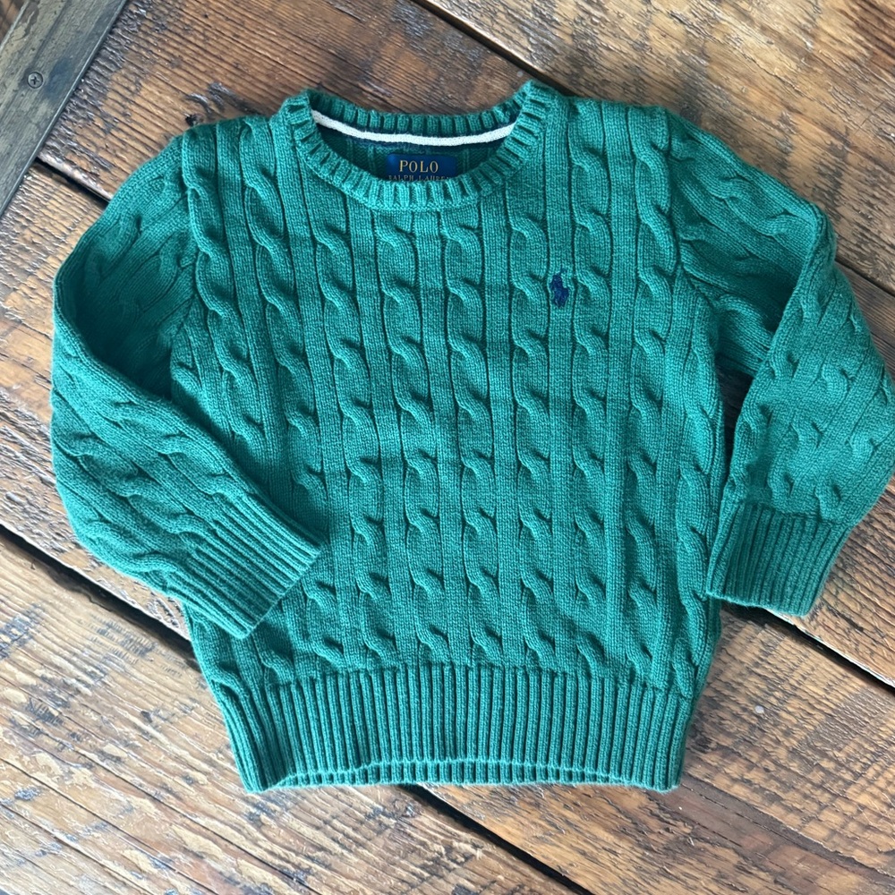 Polo Ralph Lauren Green Cable Knit Sweater. Toddler size 4T